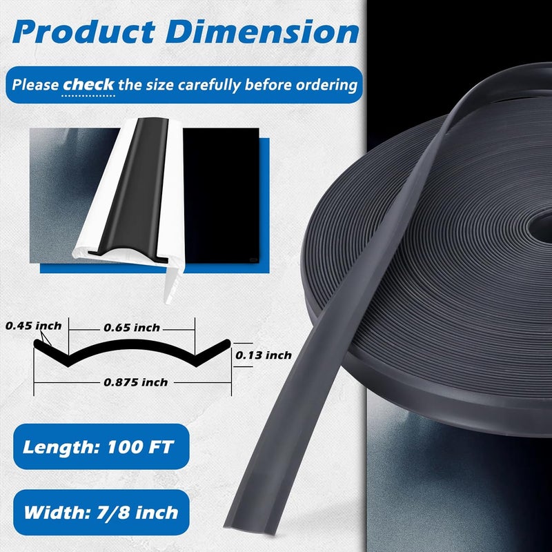 SoCiMa 7/8" RV Trim Molding Insert with Flat Metal End Caps, RV Screw Cover Trim, Vinyl RV Corner Molding, Weather Stripping Roof Gutter Trim Exterior for RV Camper Travel Trailer (Black, 100FT - 7/8") - Image 3
